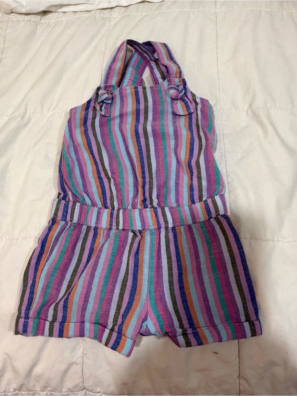 Cat & Jack Multicolor Striped Halter Romper - Purple, Teal, Pink, Brown